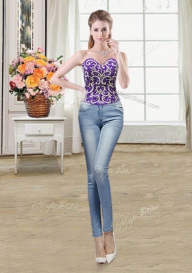 Three Piece Sweetheart Sleeveless Lace Up Ball Gown Prom Dress Purple Tulle