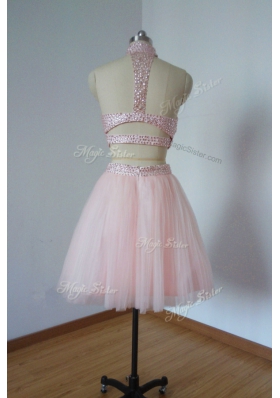 Tulle Sleeveless Mini Length Prom Dresses and Beading