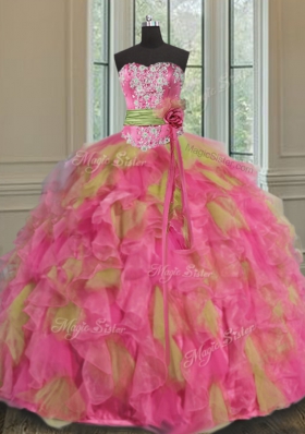 Cheap Sleeveless Organza Floor Length Lace Up Quinceanera Gown in Multi-color for with Beading and Ruffles and Sequins