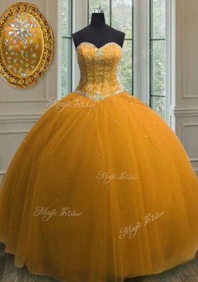 Designer Sequins Ball Gowns Quinceanera Dresses Orange Sweetheart Tulle Sleeveless Floor Length Lace Up