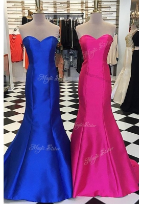 Exquisite Mermaid Royal Blue Sleeveless Ruching Floor Length Prom Dresses