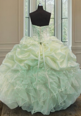 Green Sleeveless Floor Length Beading and Ruffles Lace Up 15 Quinceanera Dress