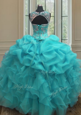 High Quality Floor Length Baby Blue Quinceanera Dress Scoop Sleeveless Lace Up