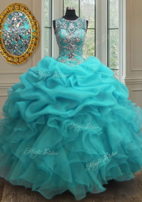 High Quality Floor Length Baby Blue Quinceanera Dress Scoop Sleeveless Lace Up