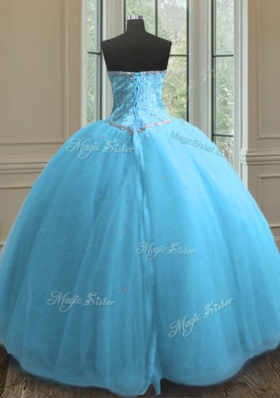 Sleeveless Beading and Sequins Lace Up Quince Ball Gowns