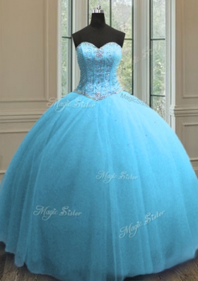 Sleeveless Beading and Sequins Lace Up Quince Ball Gowns