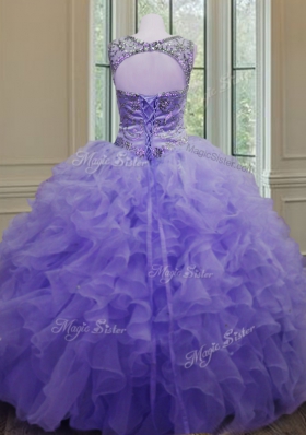 Sophisticated Scoop Sleeveless Organza Quinceanera Dress Beading and Ruffles Lace Up