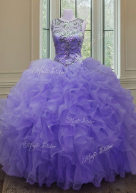 Sophisticated Scoop Sleeveless Organza Quinceanera Dress Beading and Ruffles Lace Up