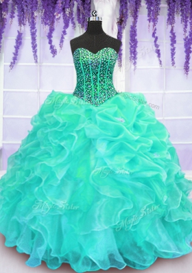 Beauteous Sweetheart Sleeveless Organza Quinceanera Dress Beading and Ruffles Lace Up