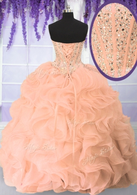 Custom Fit Organza Sleeveless Floor Length Quinceanera Gown and Beading and Ruffles