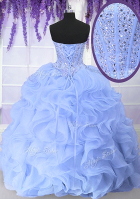 Exquisite Light Blue Vestidos de Quinceanera Military Ball and Sweet 16 and Quinceanera and For with Beading and Ruffles Sweetheart Sleeveless Lace Up
