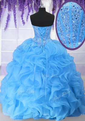 Floor Length Baby Blue Sweet 16 Dress Sweetheart Sleeveless Lace Up