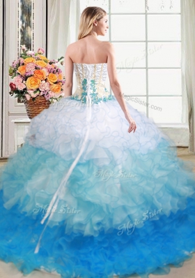 Four Piece Floor Length Lace Up Sweet 16 Quinceanera Dress Multi-color and In for Military Ball and Sweet 16 and Quinceanera with Beading and Appliques and Ruffles