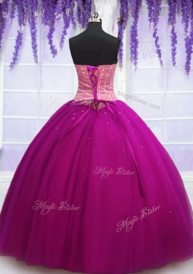 Fuchsia Sweetheart Neckline Beading Sweet 16 Dress Sleeveless Lace Up