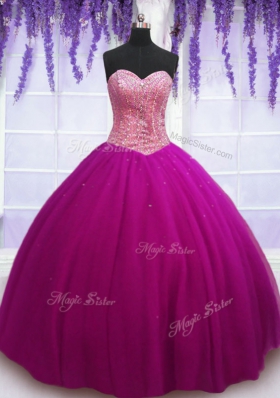 Fuchsia Sweetheart Neckline Beading Sweet 16 Dress Sleeveless Lace Up