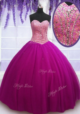Fuchsia Sweetheart Neckline Beading Sweet 16 Dress Sleeveless Lace Up
