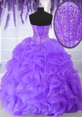 Hot Sale Purple Organza Lace Up Quinceanera Dress Sleeveless Floor Length Beading and Ruffles