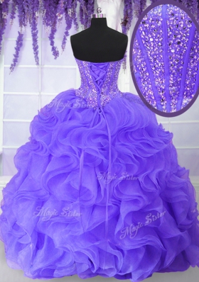 Lavender Sleeveless Organza Lace Up Vestidos de Quinceanera for Military Ball and Sweet 16 and Quinceanera