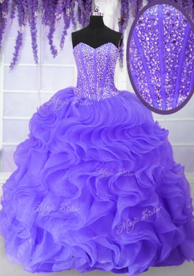 Lavender Sleeveless Organza Lace Up Vestidos de Quinceanera for Military Ball and Sweet 16 and Quinceanera