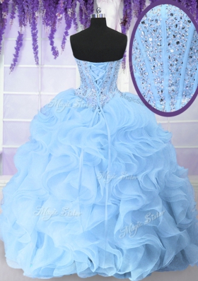 Light Blue Quince Ball Gowns Military Ball and Sweet 16 and Quinceanera and For with Beading and Ruffles Sweetheart Sleeveless Lace Up