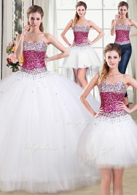 New Style Four Piece Sleeveless Lace Up Floor Length Beading 15th Birthday Dress