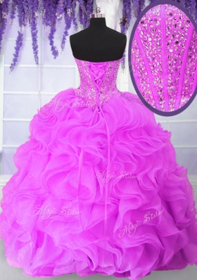 New Style Sleeveless Lace Up Floor Length Ruffles and Sequins 15 Quinceanera Dress