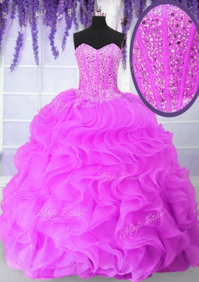 New Style Sleeveless Lace Up Floor Length Ruffles and Sequins 15 Quinceanera Dress