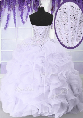 Noble Floor Length White Quince Ball Gowns Sweetheart Sleeveless Lace Up