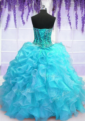 Pick Ups Aqua Blue Sleeveless Organza Lace Up 15th Birthday Dress for Military Ball and Sweet 16 and Quinceanera
