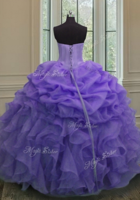 Pick Ups Floor Length Ball Gowns Sleeveless Lavender Vestidos de Quinceanera Lace Up