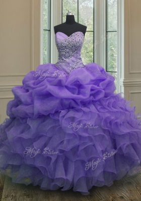 Pick Ups Floor Length Ball Gowns Sleeveless Lavender Vestidos de Quinceanera Lace Up