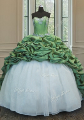 Pick Ups With Train Green Vestidos de Quinceanera Sweetheart Sleeveless Sweep Train Lace Up