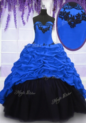 Pick Ups With Train Royal Blue Quinceanera Dresses Sweetheart Sleeveless Sweep Train Lace Up