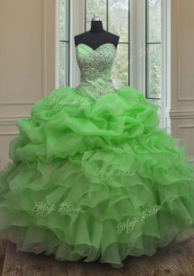 Quince Ball Gowns Military Ball and Sweet 16 and Quinceanera and For with Beading and Ruffles and Pick Ups Sweetheart Sleeveless Lace Up