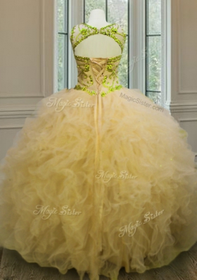 Scoop Floor Length Ball Gowns Sleeveless Light Yellow Sweet 16 Quinceanera Dress Lace Up