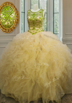 Scoop Floor Length Ball Gowns Sleeveless Light Yellow Sweet 16 Quinceanera Dress Lace Up