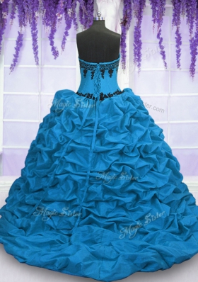 Sleeveless Sweep Train Appliques and Pick Ups Lace Up Sweet 16 Dresses