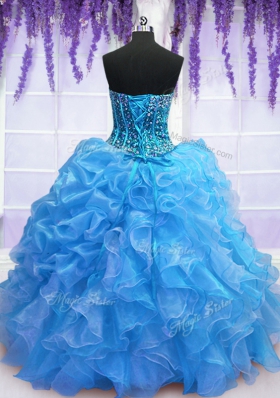 Sweetheart Sleeveless Organza Sweet 16 Quinceanera Dress Beading and Ruffles Lace Up
