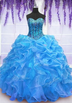 Sweetheart Sleeveless Organza Sweet 16 Quinceanera Dress Beading and Ruffles Lace Up