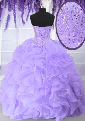 Trendy Sweetheart Sleeveless Organza Sweet 16 Dresses Beading and Ruffles Lace Up