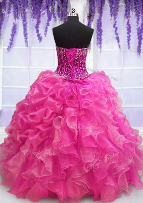 Wonderful Sweetheart Sleeveless Organza 15 Quinceanera Dress Beading and Ruffles Lace Up