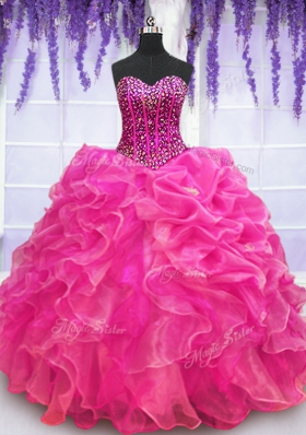 Wonderful Sweetheart Sleeveless Organza 15 Quinceanera Dress Beading and Ruffles Lace Up
