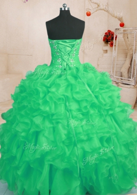 Green Organza Lace Up Sweetheart Sleeveless Floor Length Quinceanera Dresses Beading and Ruffles