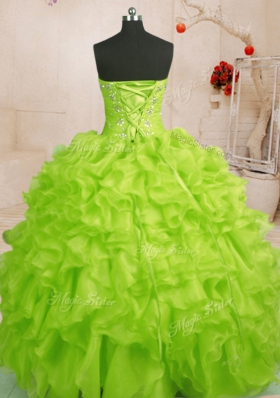 Sleeveless Beading and Ruffles Lace Up 15th Birthday Dress