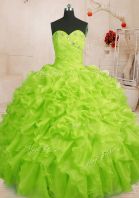Sleeveless Beading and Ruffles Lace Up 15th Birthday Dress