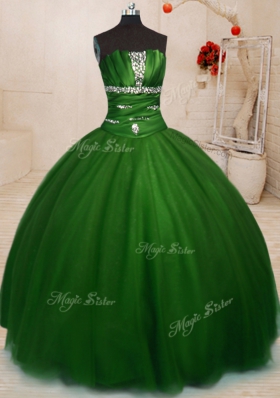 Beautiful Strapless Sleeveless Lace Up Sweet 16 Dresses Green Tulle