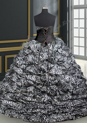 Black Sleeveless Organza and Printed Brush Train Lace Up Sweet 16 Dress for Military Ball and Sweet 16 and Quinceanera