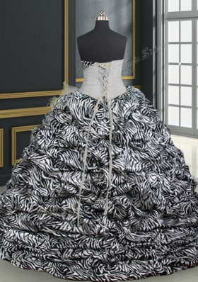 Deluxe Printed White Sweet 16 Dresses Military Ball and Sweet 16 and Quinceanera and For with Beading and Ruffles and Pattern Sweetheart Sleeveless Brush Train Lace Up