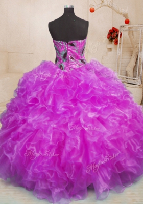 Designer Beading and Appliques and Ruffles Sweet 16 Dresses Purple Zipper Sleeveless Floor Length