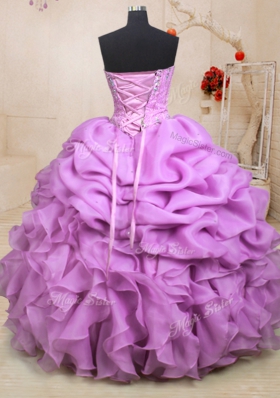 Fantastic Floor Length Lilac Quinceanera Dress Organza Sleeveless Beading and Ruffles and Pick Ups